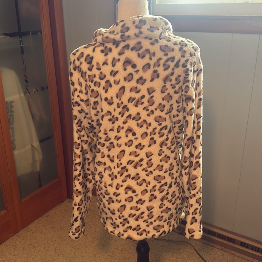 Leopard Print Quarter Zip Plush Pullover - image 4